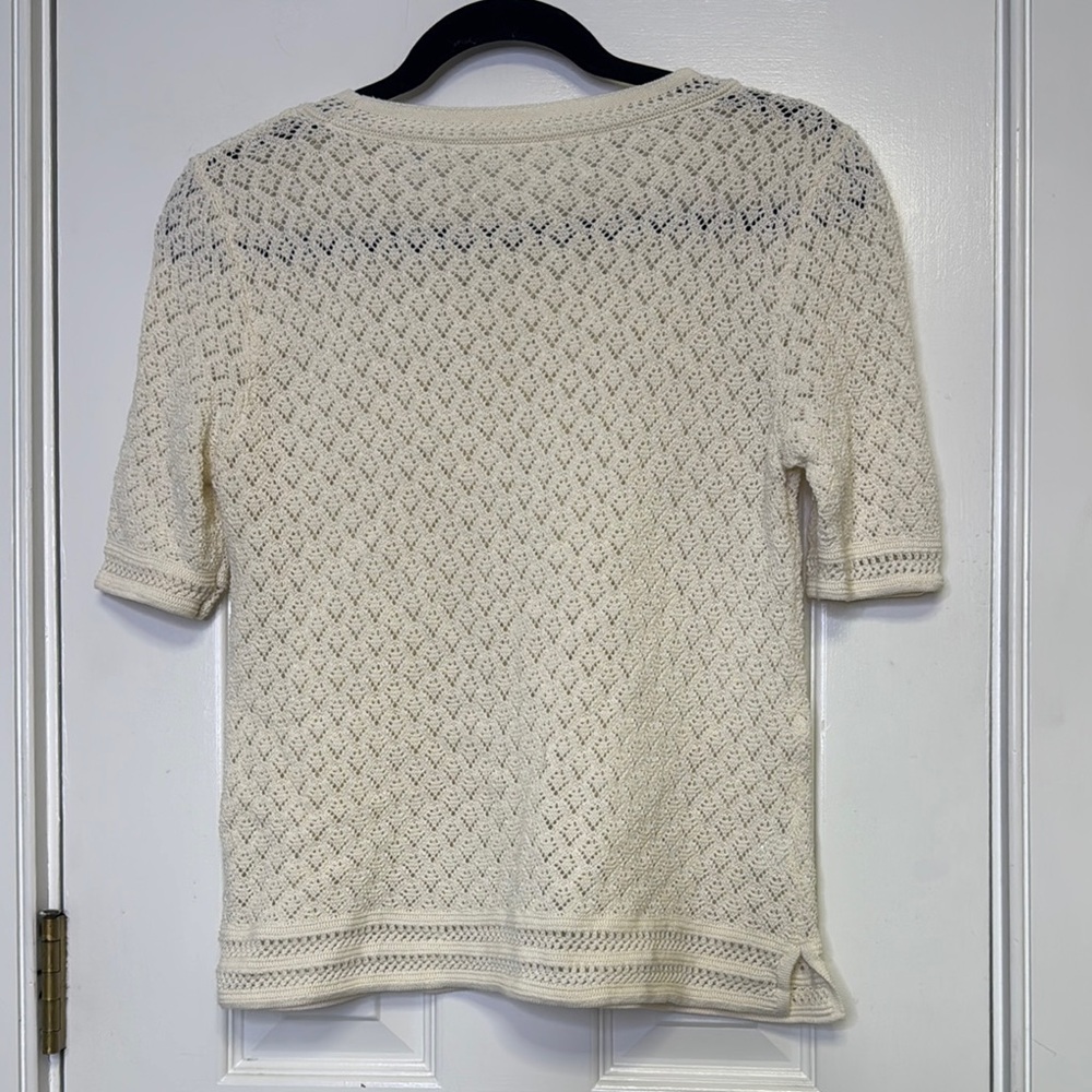 Cream Crochet Short Sleeve Blouse 100% Cotton - Picture 7 of 7